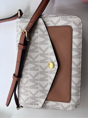 Michael Kors Cream & Brown Logo Crossbody Bag